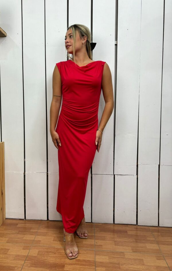 Vestido Liso Hombrera Rojo