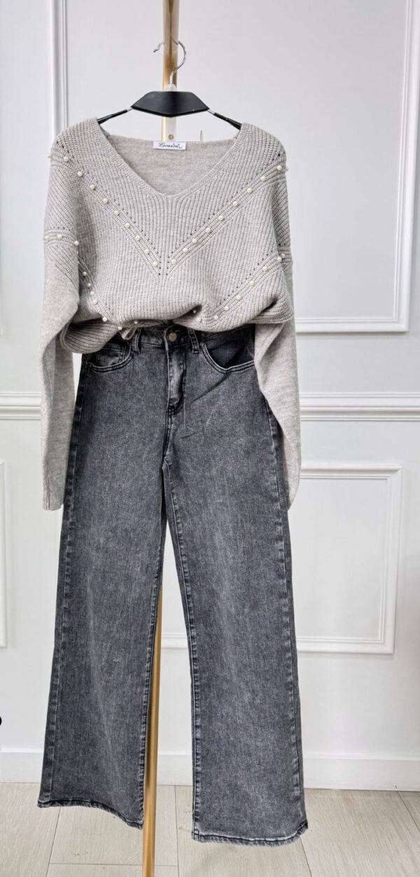 Jeans Gris Oscuro Lavado Wide Leg