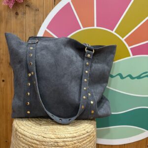 Bolso Piel Tachas Maxi Gris