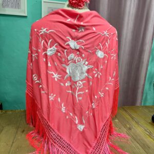 Mantón Bordado Rosa con Blanco